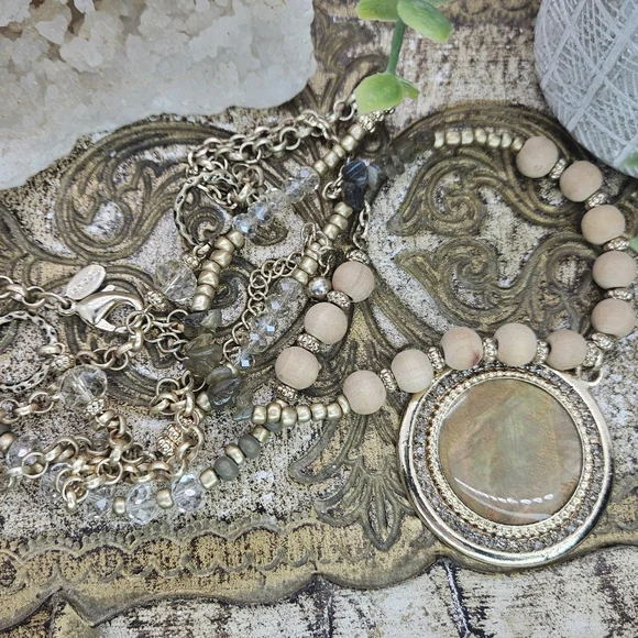 CHICOS Medallion Double-Strand Boho Necklace with Abalone Pendant - Picture 4 of 8